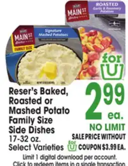 Jewel-Osco Reser's Baked, Roasted or Mashed Potato Family Size Side Dishes offer