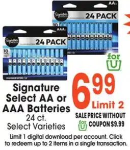 Jewel-Osco Signature Select AA or AAA Batteries offer