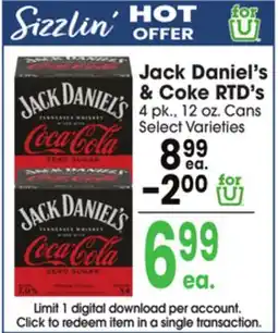 Jewel-Osco Jack Daniel's & Coke RTD's offer