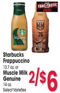Jewel-Osco Starbucks Frappuccino 13.7 oz. or Muscle Milk Genuine 14 oz offer