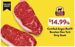 Fresh Thyme Certified Angus Beef Boneless New York Strip Steak offer