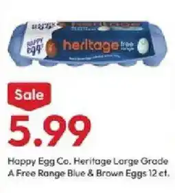Stater Bros Happy Egg Co. Heritage Large Grade A Free Range Blue & Brown Eggs offer