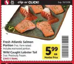 Safeway Fresh Atlantic Salmon Portion & Wild Caught Lobster Tail offer
