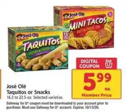 Safeway José Olé Taquitos or Snacks offer