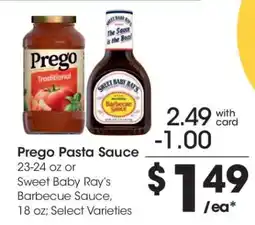 Kroger Prego Pasta Sauce or Sweet Baby Ray's Barbecue Sauce offer