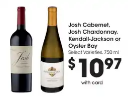 Kroger Josh Cabernet, Josh Chardonnay, Kendall-Jackson or Oyster Bay offer