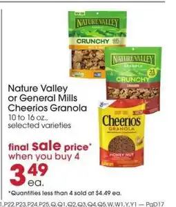 Giant Eagle Nature Valley or General Mills Cheerios Granola offer