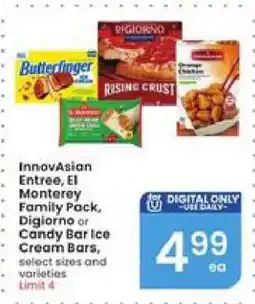 Albertsons InnovAsian Entree, El Monterey Family Pack, Digiorno or Candy Bar Ice Cream Bars offer