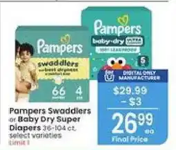 Albertsons Pampers Swaddlers or Baby-Dry Super Diapers offer