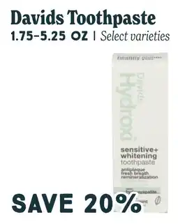 Market of Choice Davids hydroxi sensitive+ whitening toothpaste offer