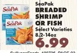 Sullivan's Foods Seapak breaded shrimp or fish offer