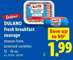 Lidl Dulano fresh breakfast sausage offer