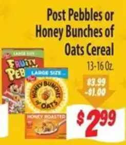 Food Giant Post Pebbles or Honey Bunches of Oats Cereal offer