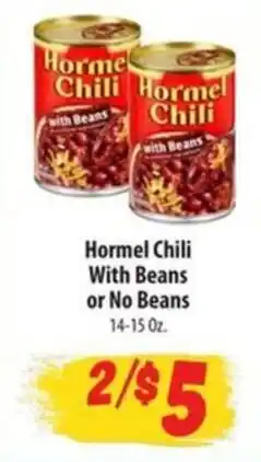 Food Giant Hormel chili with beans or no beans offer