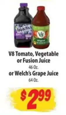 Food Giant V8 Tomato, Vegetable or Fusion Juice or Welch's Grape Juice offer