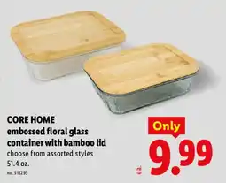 Lidl Core Home embossed floral glass container with bamboo lid offer