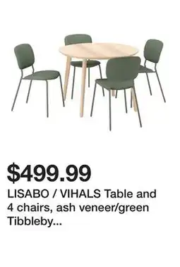 Ikea LISABO / VIHALS Table and 4 chairs, ash veneer/green Tibbleby gray-green offer