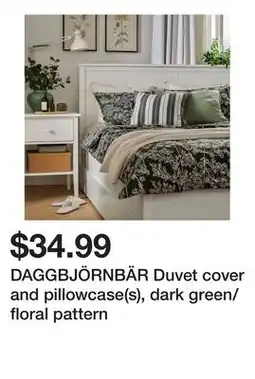 Ikea DAGGBJÖRNBÄR Duvet cover and pillowcase(s), dark green/floral pattern offer