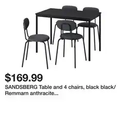 Ikea SANDSBERG Table and 4 chairs, black black/Remmarn anthracite anthracite offer