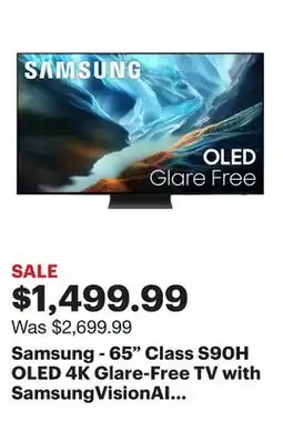 Best Buy Samsung - 65 Class S90H OLED 4K Glare-Free TV with SamsungVisionAI (2026) offer