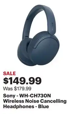 Best Buy Sony - WH-CH730N Wireless Noise Cancelling Headphones - Blue offer