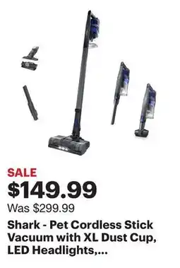 Best Buy Shark - Pet Cordless Stick Vacuum with XL Dust Cup, LED Headlights, Up to 40 min Runtime - Blue Iris offer