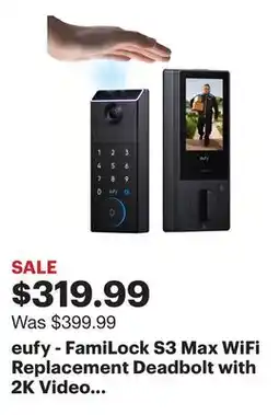 Best Buy eufy - FamiLock S3 Max WiFi Replacement Deadbolt with 2K Video Doorbell and Palm Scanner - Gray offer