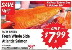 Rouses Farm-raised fresh whole side atlantic salmon offer