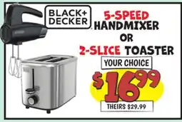 Ollie's BLACK+DECKER 5-SPEED HANDMIXER OR 2-SLICE TOASTER offer