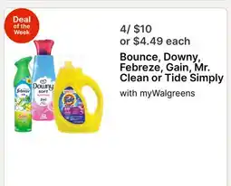 Walgreens Bounce, Downy, Febreze, Gain, Mr. Clean or Tide Simply offer