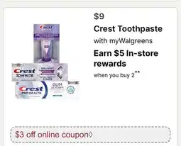 Walgreens Crest Toothpaste offer