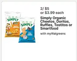 Walgreens Simply Organic Cheetos, Doritos, Ruffles, Tostitos or Smartfood offer