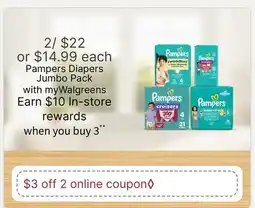 Walgreens Pampers Diapers Jumbo Pack offer
