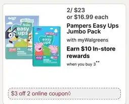 Walgreens Pampers Easy Ups Jumbo Pack offer