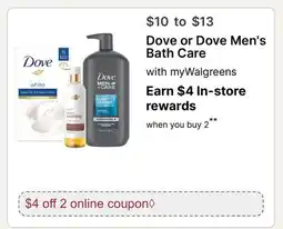 Walgreens Dove or Dove Men's Bath Care offer