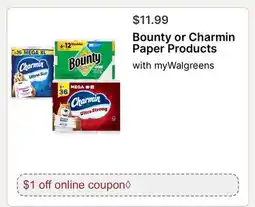 Walgreens Bounty or Charmin Paper Products offer