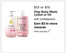 Walgreens Olay Body Wash, Lotion or Oil offer