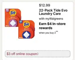 Walgreens 22-Pack Tide Evo Laundry Care offer