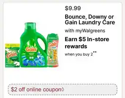 Walgreens Bounce, Downy or Gain Laundry Care offer
