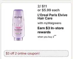 Walgreens L'oreal Paris Elvive Hair Care offer