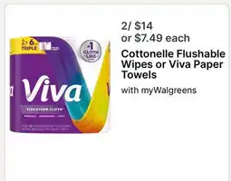 Walgreens Cottonelle Flushable Wipes or Viva Paper Towels offer