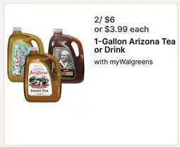 Walgreens 1-Gallon Arizona Tea or Drink offer