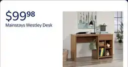 Walmart Mainstays Westley Desk with Adjustable Shelves, Headphone Hook and Cable Management, Warm Walnut offer