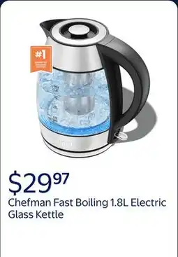 Walmart Chefman Fast Boiling 1.8L Electric Glass Kettle, Removable Tea Infuser, LED Lights, Stainless Steel offer