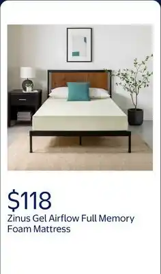 Walmart Zinus Gel Airflow 8 Full Mattress, Gel Memory Foam Mattress CertiPUR-US Certified offer