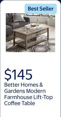Walmart Better Homes & Gardens Modern Farmhouse Lift-Top Coffee Table, Rustic Gray offer