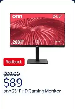 Walmart onn 25 FHD (1920 x 1080p) 200Hz 1ms AMD FreeSync Gaming Monitor with Cables, Black offer