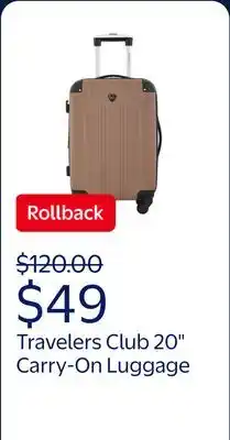 Walmart Travelers Club 20 Expandable Rolling Hard Side Carry-on Luggage, Mocha Brown offer