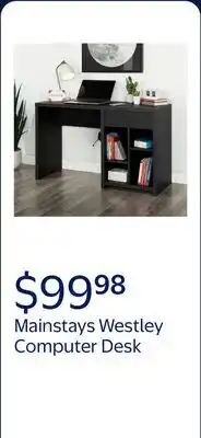 Walmart Mainstays Westley Computer Desk with Adjustable Shelves, Headphone Hook and Cable Management, Black offer