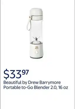 Walmart Beautiful Portable to-Go Blender 2.0, 70 W, 16 oz, White Icing by Drew Barrymore offer